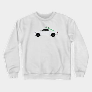 Green surf board in white pickup truck Crewneck Sweatshirt